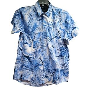 Blue Gear Shirt Men's Size Large  Slim Fit Small Button Front Blue